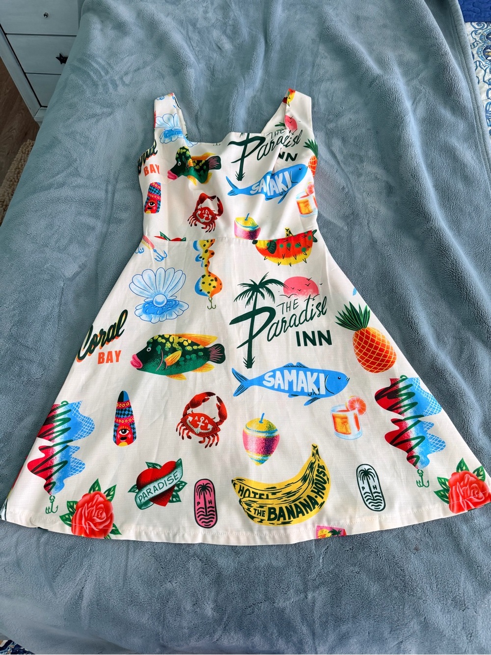 Alemais White Tropical Print Mini Dress